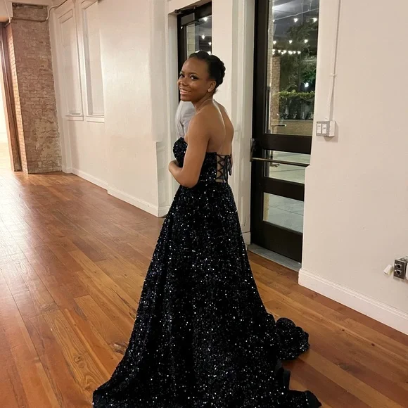 Amarra Style 87409 Dark Blue Homecoming Prom Dress - Picture 2 of 5